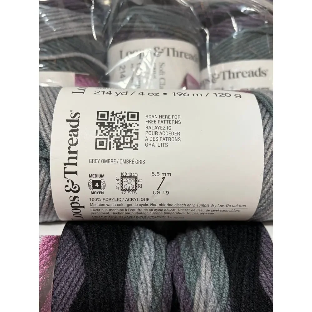 12 skeins Loops & Threads Soft Classic Yarn Grey Ombre #8570 Same Dye Lot